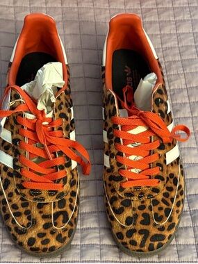 adidas Leopard Print Athletic Shoes with Orange Accents